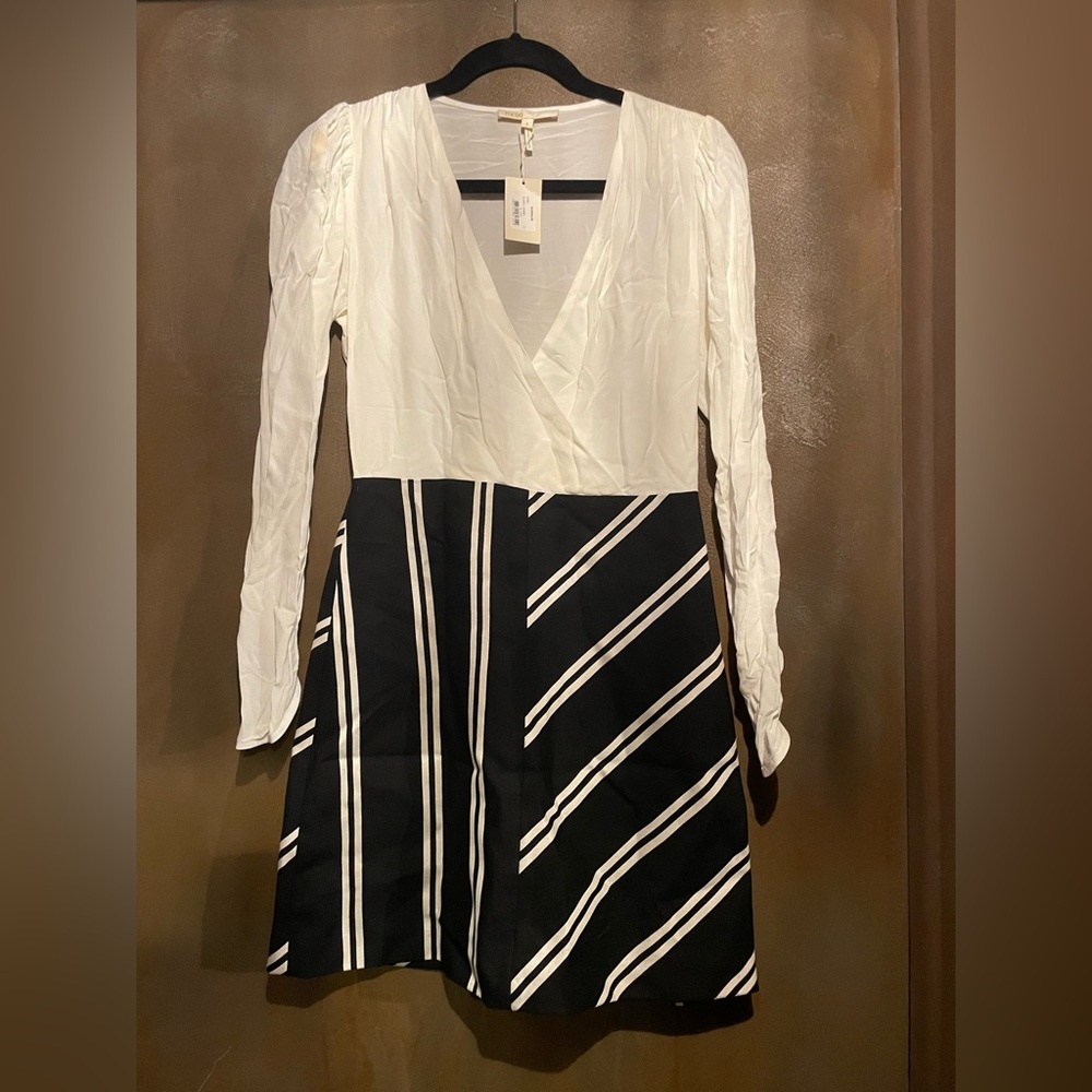 Maje Black and White Long Sleeve Dress